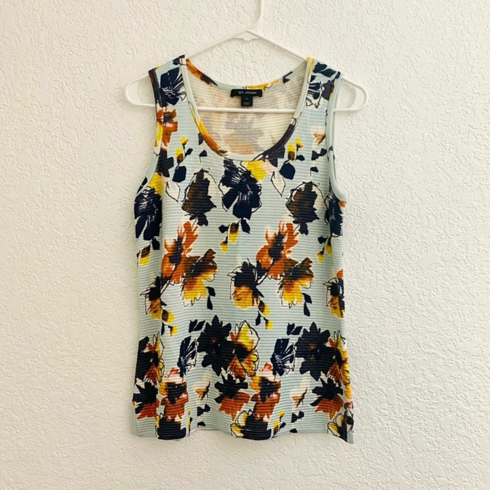 Like New St. John Floral Multicolor Knit Tank Top Sleeveless Size S